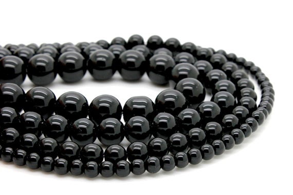 Black Onyx Beads, Natural Black Onyx Smooth Polished Round Sphere Gemstone Beads - (4mm 6mm 8mm 10mm) - Rn113