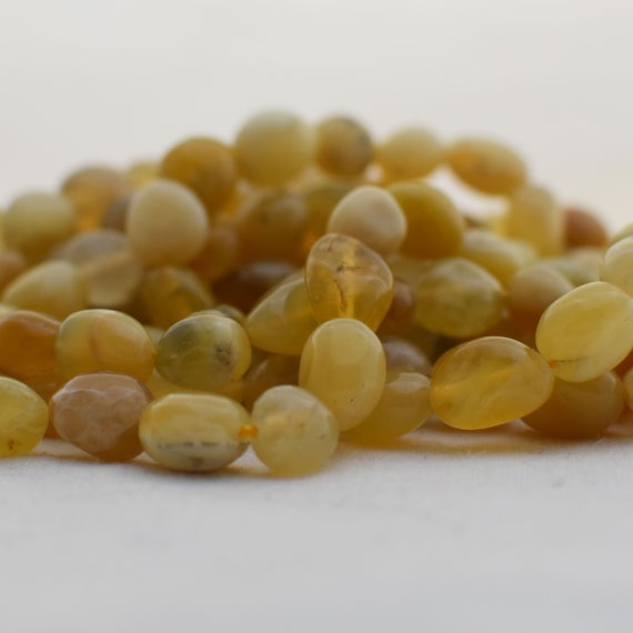 Natural Yellow Opal Semi-precious Gemstone Pebble Tumbled Stone Nugget Beads 7mm-10mm - 15" Strand