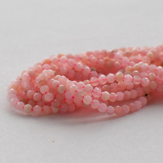 2mm Pink Peruvian Opal Gemstone Faceted Round Beads - 15" Strand