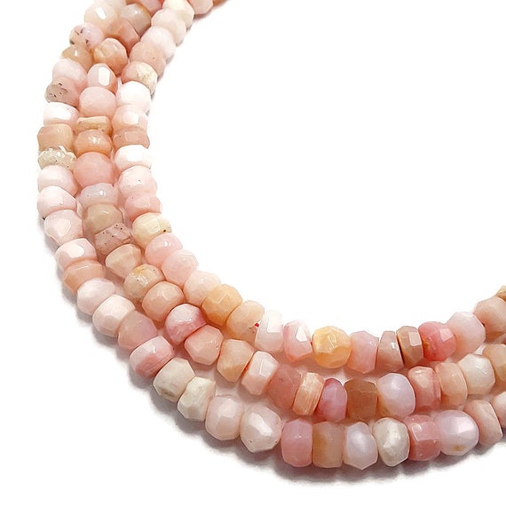 Pink Opal Irregular Faceted Rondelle Beads Approx 3x7mm - 5x7mm 15.5" Strand