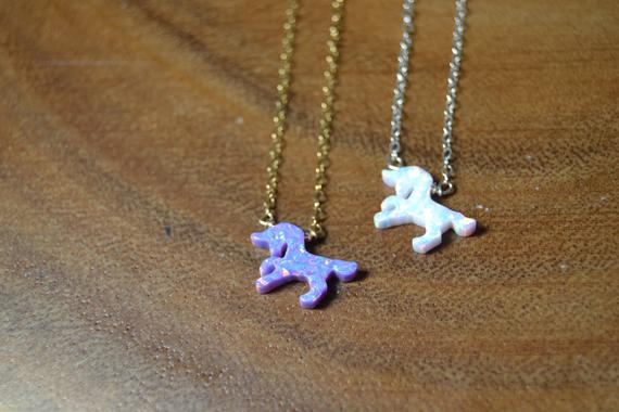 Delicate Unicorn Opal Necklace In Sterling Silver, 14k Gold, 14k Rose Gold // Lab Created Opal // October Birthstone // Kids Opal Necklace