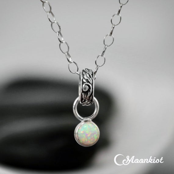 Dainty Opal Necklace, Sterling Silver Opal Pendant, Opal Silver Necklace, Opal Jewelry, October Birthstone Pendant | Moonkist Designs