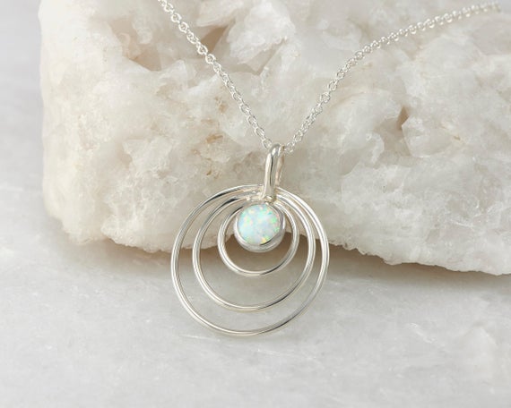 Opal Silver Pendant- Opal Silver Necklace- Silver Circles Necklace- Silver Opal Circles Necklace - Opal Circle Necklace