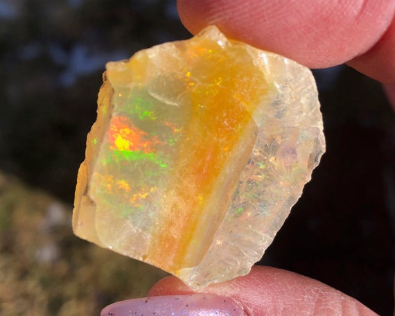 Rough Ethiopian Welo Opal With Bright Rainbow Fire #205 Raw Large Yellow Egg, Birthday Gift For Her, October Birthstone, Crystal For Scorpio