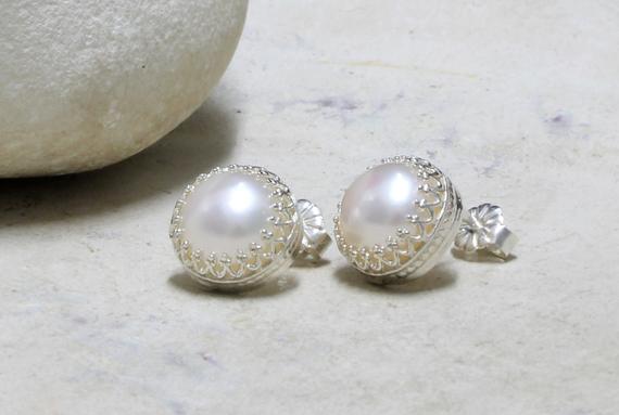 Silver Pearl Earrings · Post Earrings · Stud Earrings · Freshwater Pearl Earrings · Bridal Earrings · Wedding Earrings
