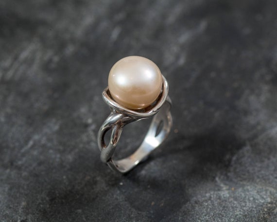White Pearl Ring, Promise Ring, Natural Pearl, June Birthstone, Real Pearl Engagement Ring, Antique Rings, Unique Ring, Sterling Silver Ring