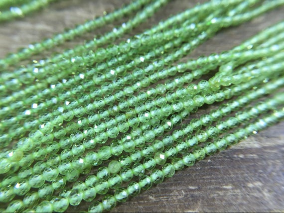 2mm Faceted Green Peridot Beads Natural Micro Faceted Round Peridot Beads Green Gemstone Crystal Beads Jewelry Beads 15.5" Full Strand