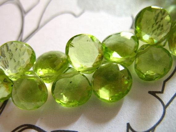 Peridot Heart Briolettes, Luxe Aaa, 6-6.5 Mm, Granny Apple Green Focals, Faceted.. August Birthstone 67