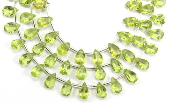 Stunning 1 Strand Natural Peridot Gemstone,31 Pieces Faceted Pear Shape Cut Stone Beads,size 5x6-5x8 Mm Peridot Cut Stone Making Jewelry