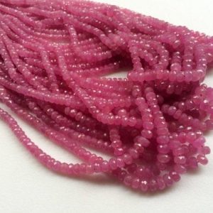 3-4mm Pink Sapphire Faceted Rondelle Beads, Natural Sapphire Beads, Pink Sapphire For Jewelry (4IN To 8IN Options) – AGA22 | Natural genuine Pink Sapphire necklaces. Buy crystal jewelry, handmade handcrafted artisan jewelry for women.  Unique handmade gift ideas. #jewelry #beadednecklaces #beadedjewelry #gift #shopping #handmadejewelry #fashion #style #product #necklaces #affiliate #ad