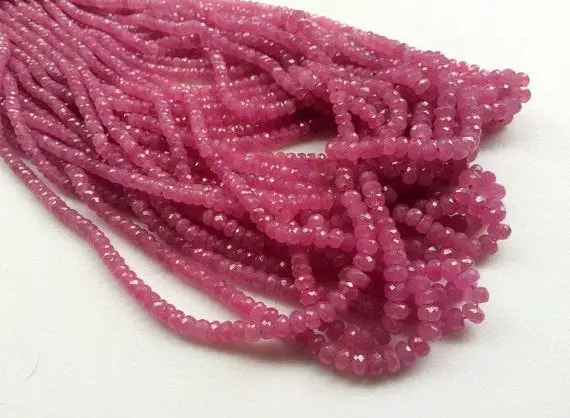 3-4mm Pink Sapphire Faceted Rondelle Beads, Natural Sapphire Beads, Pink Sapphire For Jewelry (4in To 8in Options) - Aga22