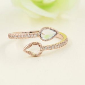 Shop Pink Sapphire Rings! Pear Shape Sapphire Ring/Half Eternity Diamond Rose Gold Pink Sapphire Minimalist Ring/Open Adjustable Sapphire Ring/Fashion Ring | Natural genuine Pink Sapphire rings, simple unique handcrafted gemstone rings. #rings #jewelry #shopping #gift #handmade #fashion #style #affiliate #ad