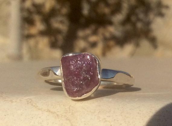 Raw Pink Sapphire Silver Ring, Rough Gemstone Jewellery, Bridesmaid Gifts