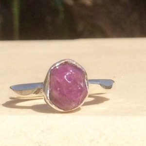 Shop Pink Sapphire Rings! Raw Stone Ring, Pink Sapphire Silver Ring, Raw Pink Stone Ring, Rough Gemstone Ring, Bridesmaid Jewellery | Natural genuine Pink Sapphire rings, simple unique handcrafted gemstone rings. #rings #jewelry #shopping #gift #handmade #fashion #style #affiliate #ad