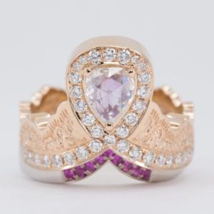 Shop Pink Sapphire Rings! Rose Cut Diamond Engagement and Wedding Ring Set, Rose Gold Diamond Ring, Pink Sapphire Ring, Statement Ring, Mother's Day Gift, Gift Ideas | Natural genuine Pink Sapphire rings, simple unique alternative gemstone engagement rings. #rings #jewelry #bridal #wedding #jewelryaccessories #engagementrings #weddingideas #affiliate #ad