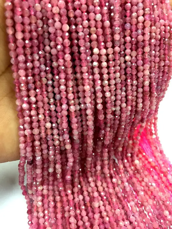 Natural Pink Tourmaline Faceted Rondelle Beads 3mm Tourmaline Gemstone Beads Micro Cut Tourmaline Beads Top Quality 5 Strand