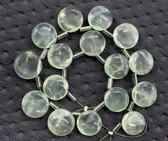 Good Quality 1 Strand Natural Prehnite Smooth Coin Shape Beads Size 10-12 Mm Prehnite Gemstone, 16 Pieces Coin Shape Prehnite Making Jewelry