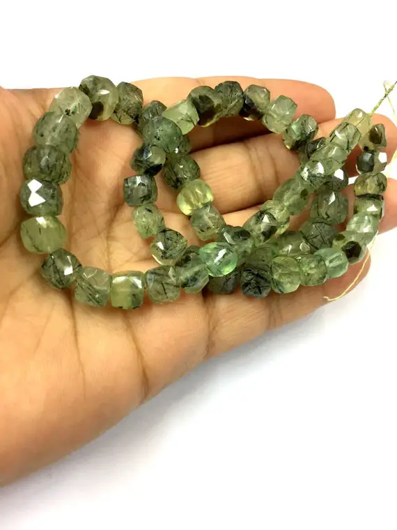 Natural Faceted Prehnite Cube Shape Beads 8mm Prehnite Gemstone Beads 16" Strand Jewelry Making Beads