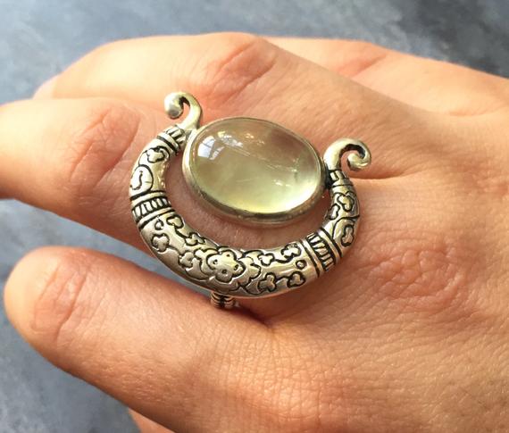 Prehnite Ring, Prehnite, Natural Prehnite, Large Prehnite, Artistic Ring, Statement Ring, Unique Ring, Chakra Ring, Solid Silver Ring