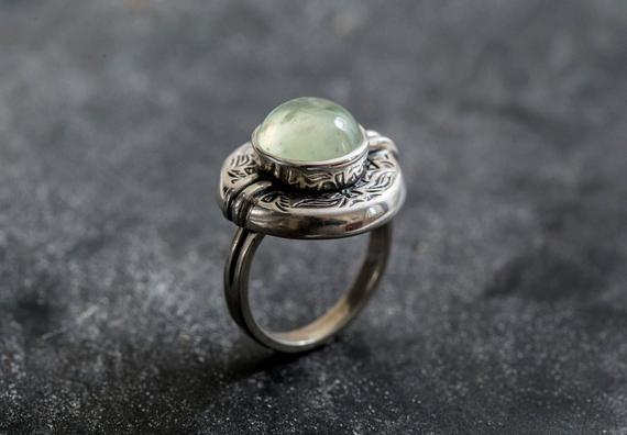 Prehnite Ring, Natural Prehnite, Tribal Ring, Green Ring, May Birthstone, Vintage Ring, May Ring, Green Prehnite, Silver Ring, Prehnite