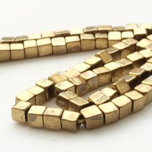 Shop Pyrite Bead Shapes! 5mm Gold Pyrite Cube Beads, Gold Pyrite Plain Box Beads, Gold Pyrite For Necklace, Gold Pyrite Plain Cubes (8IN To 16IN Options) | Natural genuine other-shape Pyrite beads for beading and jewelry making.  #jewelry #beads #beadedjewelry #diyjewelry #jewelrymaking #beadstore #beading #affiliate #ad