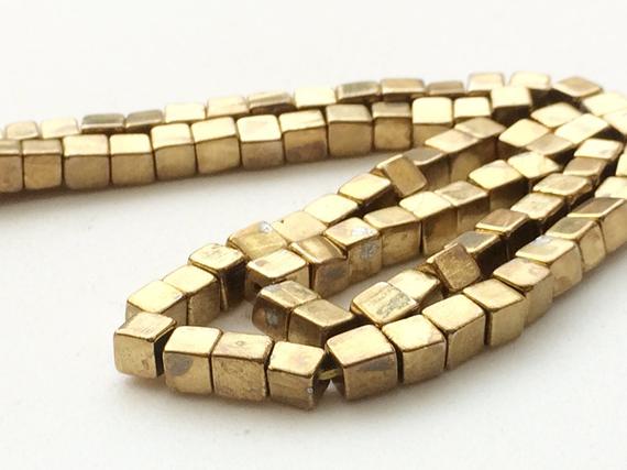 5mm Gold Pyrite Cube Beads, Gold Pyrite Plain Box Beads, Gold Pyrite For Necklace, Gold Pyrite Plain Cubes (8in To 16in Options)