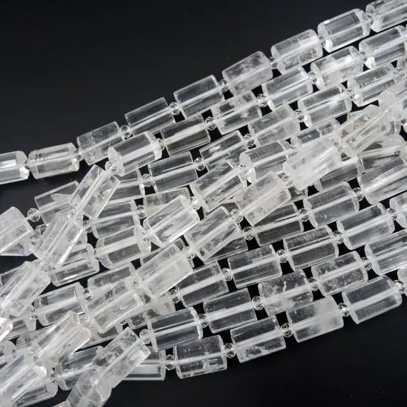 Natural Rock Crystal Quartz Beads Faceted Tube Cut 14mm Nugget Pristine White Beads 15.5" Strand