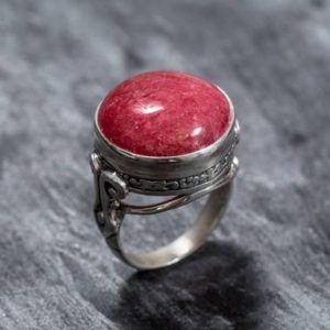 Shop Rhodochrosite Rings! Rhodochrosite Ring, February Birthstone, Vintage Rings, Large Rhodochrosite, Rhodochrosite, Argentina Ring, Natural Stone, Solid Silver Ring | Natural genuine Rhodochrosite rings, simple unique handcrafted gemstone rings. #rings #jewelry #shopping #gift #handmade #fashion #style #affiliate #ad