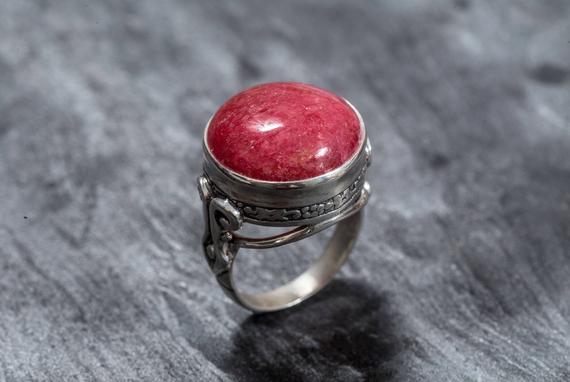 Rhodochrosite Ring, February Birthstone, Vintage Rings, Large Rhodochrosite, Rhodochrosite, Argentina Ring, Natural Stone, Solid Silver Ring
