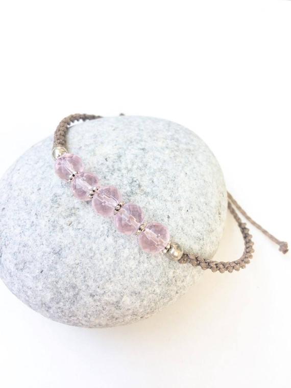 Faceted Rose Quartz Bracelet, Rose Quartz Stones Fancy Bracelet, Pink Stone Adjustable Bracelet, Natural Gemstones, Pink Beige, Gift For Her