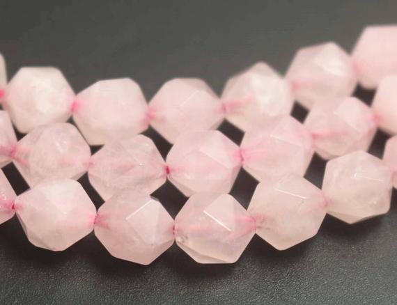 Rose Quartz Faceted Beads,6mm/8mm/10mm/12mm Natural Faceted Rose Quartz Nugget Beads,15 Inches One Starand