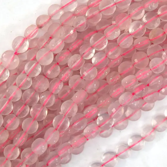 6mm Natural Faceted Rose Quartz Coin Beads 15" Strand