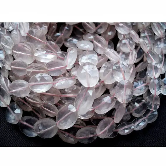 48 Pieces Rose Quartz Faceted Oval Shaped Gemstone Beads, 8mm To 11mm Rose Quarts Gemstone Beads, Sold As 13 Inch Strand
