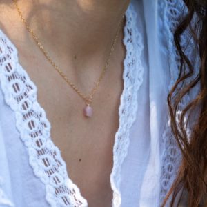 Tiny raw pink rose quartz gemstone pendant necklace in gold, silver, bronze or rose gold – January birthstone necklace | Natural genuine Rose Quartz pendants. Buy crystal jewelry, handmade handcrafted artisan jewelry for women.  Unique handmade gift ideas. #jewelry #beadedpendants #beadedjewelry #gift #shopping #handmadejewelry #fashion #style #product #pendants #affiliate #ad