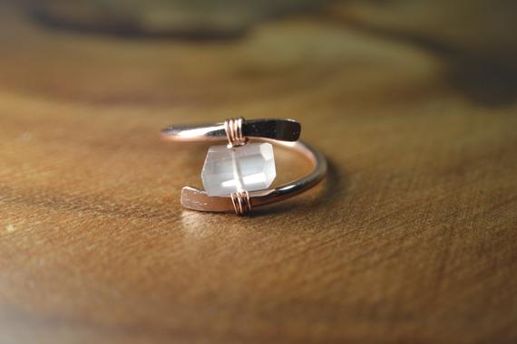 Raw Rose Quartz Ring In Sterling Silver, 14k Gold // Wire Wrapped Gemstone Ring // Healing Crystal // Bohochic Ring // Rose Quartz Jewelry