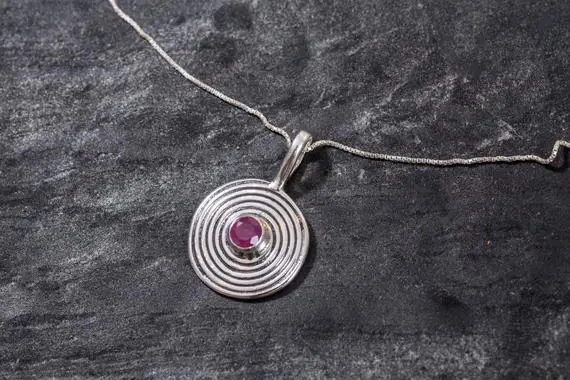 Ruby Pendant, Natural Ruby Pendant, Real Ruby, July Birthstone, Round Silver Pendant, Vintage Pendant, Red Pendant, Small Pendant, Red Ruby