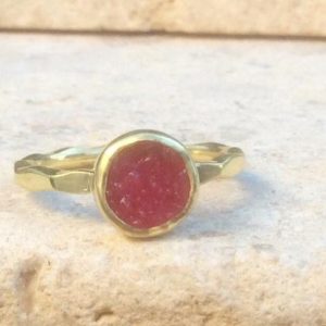 Shop Ruby Rings! Raw Ruby Gold Vermeil Ring, July Birthstone Ring, Gift For Girlfriend or Sister | Natural genuine Ruby rings, simple unique handcrafted gemstone rings. #rings #jewelry #shopping #gift #handmade #fashion #style #affiliate #ad