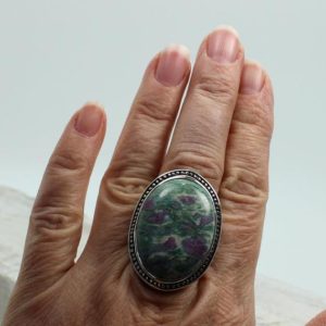 Shop Ruby Zoisite Rings! Ruby Zoisite stone ring oval shape cab stone set on solid 925 sterling silver bezel large sides amazing quality jewelry | Natural genuine Ruby Zoisite rings, simple unique handcrafted gemstone rings. #rings #jewelry #shopping #gift #handmade #fashion #style #affiliate #ad