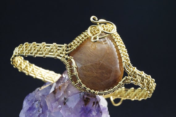 Brass Bracelet With Rutilated Quartz Golden Hair Crystal, Gift For Her Gift For Mom Perfect Present Unique Artisan Handcrafted Jewelry