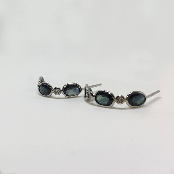 14k White Gold Natural Sapphire (3.50 Ct) Diamond Earrings, Appraised 1,203 Usd