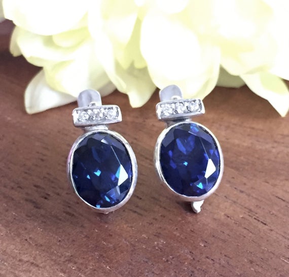 Blue Sapphire Earrings, Created Sapphire, Classy Earrings, Evening Wear, Vintage Earrings, Vintage Silver Earrings, Chic Earrings, Sapphire