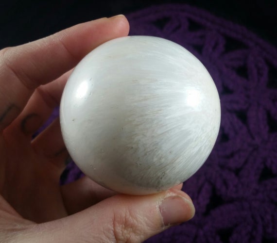 Large Scolecite Sphere Stones Crystal 52mm Ball Polished Rare India With Wood Stand Zeolite