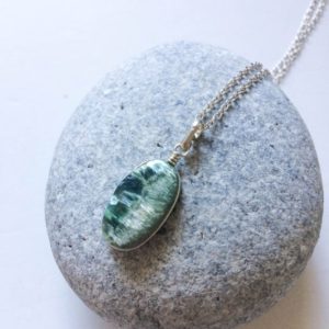 Seraphinite Sterling Silver pendant, natural stone, silver gem jewelry, green silver gemstone, Seraphinite oval pendant, dark green, zen | Natural genuine Seraphinite pendants. Buy crystal jewelry, handmade handcrafted artisan jewelry for women.  Unique handmade gift ideas. #jewelry #beadedpendants #beadedjewelry #gift #shopping #handmadejewelry #fashion #style #product #pendants #affiliate #ad
