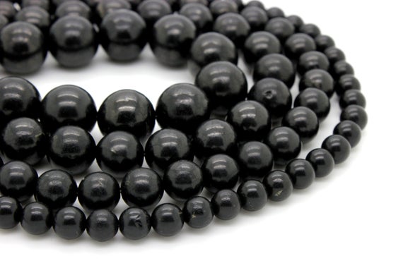 Natural Shungite Gemstone Beads, Smooth Polished Round Black Shungite Gemstone Beads - (6mm 8mm 10mm 12mm) - Rn110