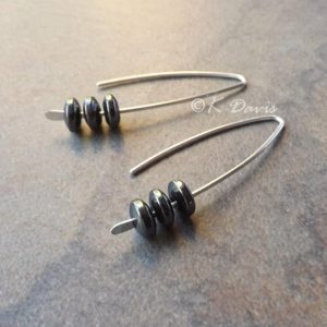 Shop Hematite Earrings! Silver Open Hoop Dangle Earring, Arc Ear Threaders Hematite Earrings, Modern U Silver Hoop jewelry gift for her statement earring | Natural genuine Hematite earrings. Buy crystal jewelry, handmade handcrafted artisan jewelry for women.  Unique handmade gift ideas. #jewelry #beadedearrings #beadedjewelry #gift #shopping #handmadejewelry #fashion #style #product #earrings #affiliate #ad
