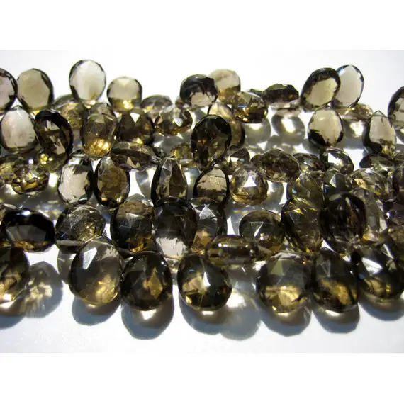 10x15mm-9x12mm Smoky Quartz Faceted Pear Briolette, Smoky Quartz Briolette Beads, Faceted Pear Smoky Quartz For Jewelry (4in To 8in Options)