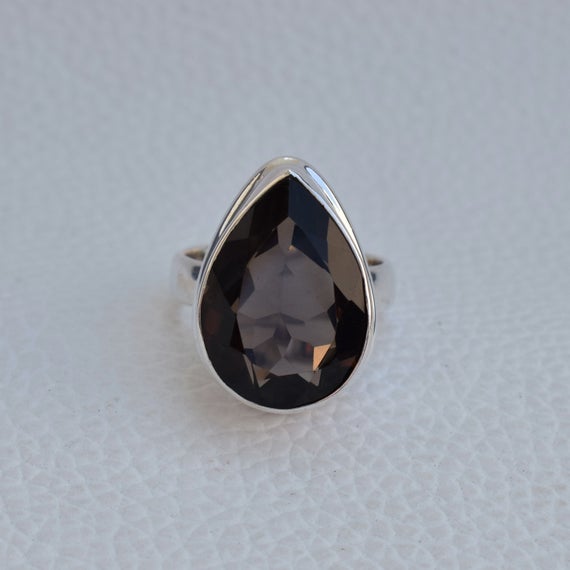 Natural Smoky Quartz Ring-925 Sterling Silver Ring-teardrop Smoky Quartz Ring-gift For Her-capricorn Birthstone Ring-handmade Silver Ring