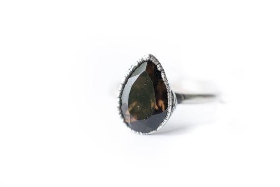 Smokey Quartz Ring | Organic Stone Stacking Ring | Smokey Quartz Teardrop Ring | Organic Gemstone Jewelry | Mineral Stacking Ring