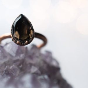 Smokey Quartz ring | Organic stone stacking ring | Smokey Quartz teardrop ring | Organic gemstone jewelry | Mineral stacking ring | Natural genuine Smoky Quartz rings, simple unique handcrafted gemstone rings. #rings #jewelry #shopping #gift #handmade #fashion #style #affiliate #ad