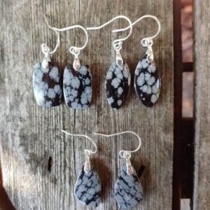 Shop Snowflake Obsidian Earrings! Snowflake obsidian earrings. Available in sterling silver only | Natural genuine Snowflake Obsidian earrings. Buy crystal jewelry, handmade handcrafted artisan jewelry for women.  Unique handmade gift ideas. #jewelry #beadedearrings #beadedjewelry #gift #shopping #handmadejewelry #fashion #style #product #earrings #affiliate #ad